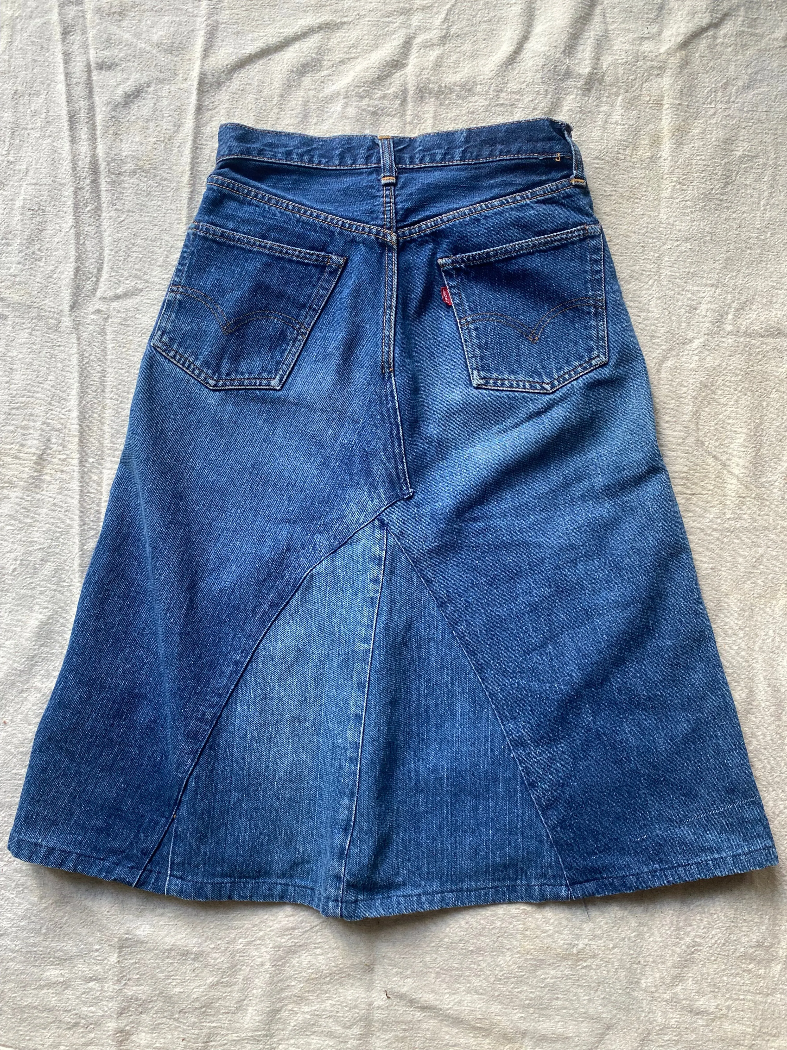 1960s Big E Levi’s Selvedge reconstructed denim skirt 28”