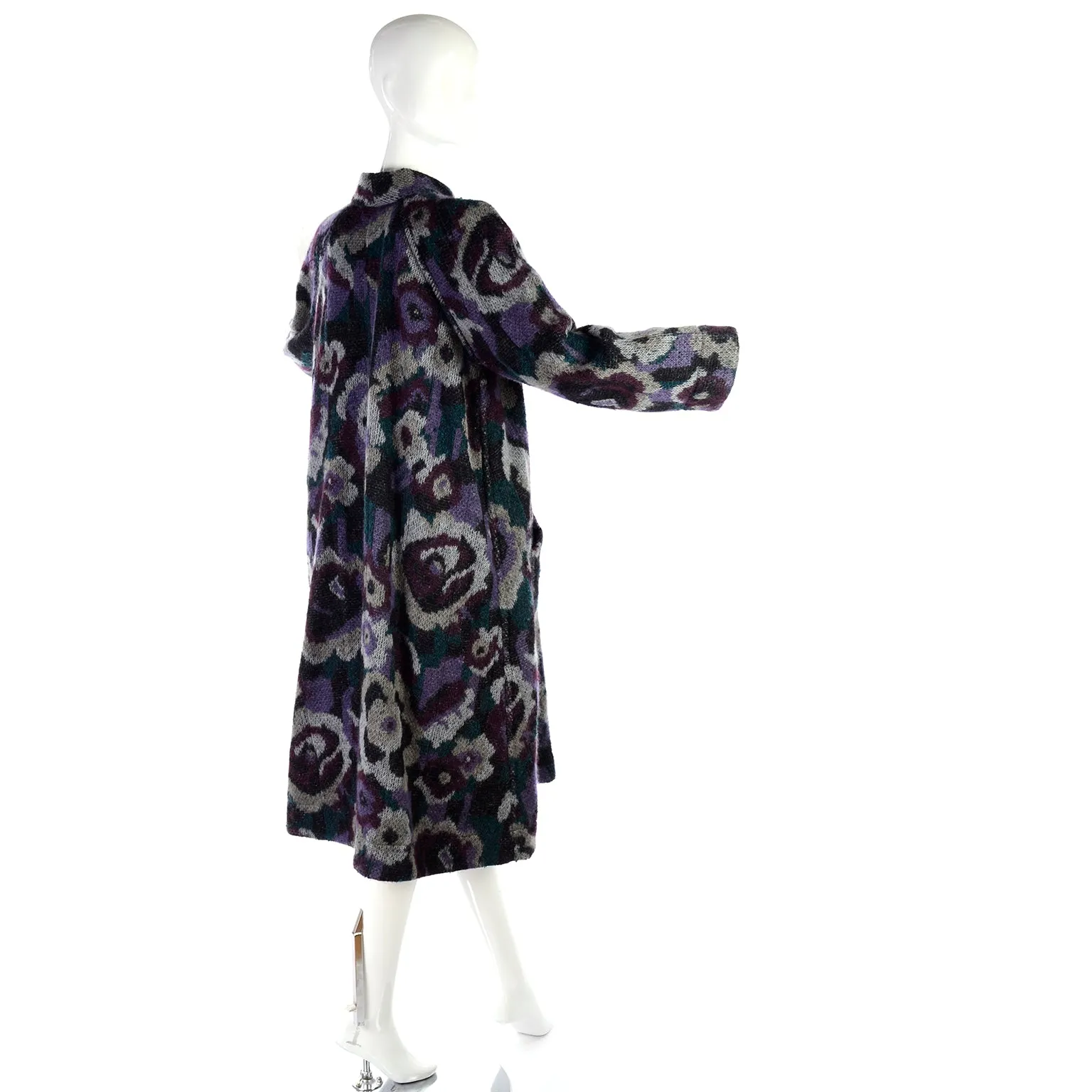 1980s Missoni Vintage Black Puffer Coat Reversible Floral Knit Mohair Blend