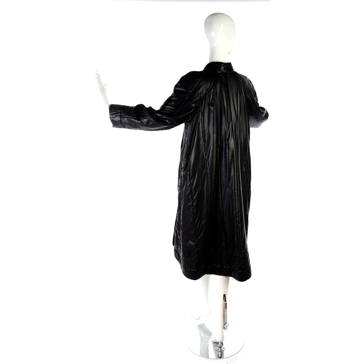 1980s Missoni Vintage Black Puffer Coat Reversible Floral Knit Mohair Blend