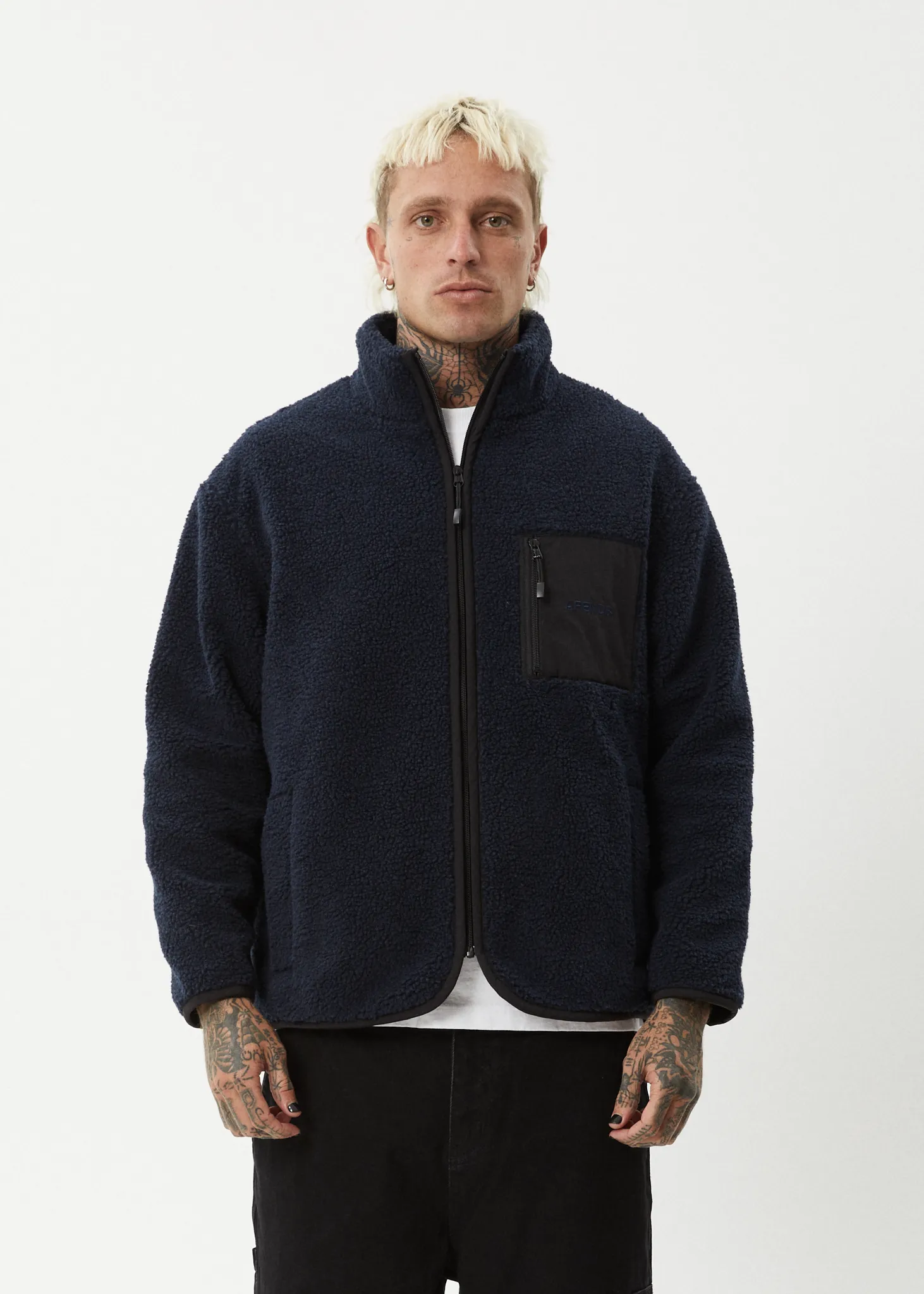 AFENDS Mens Polarize - Fleece Zip Up Jacket - Navy