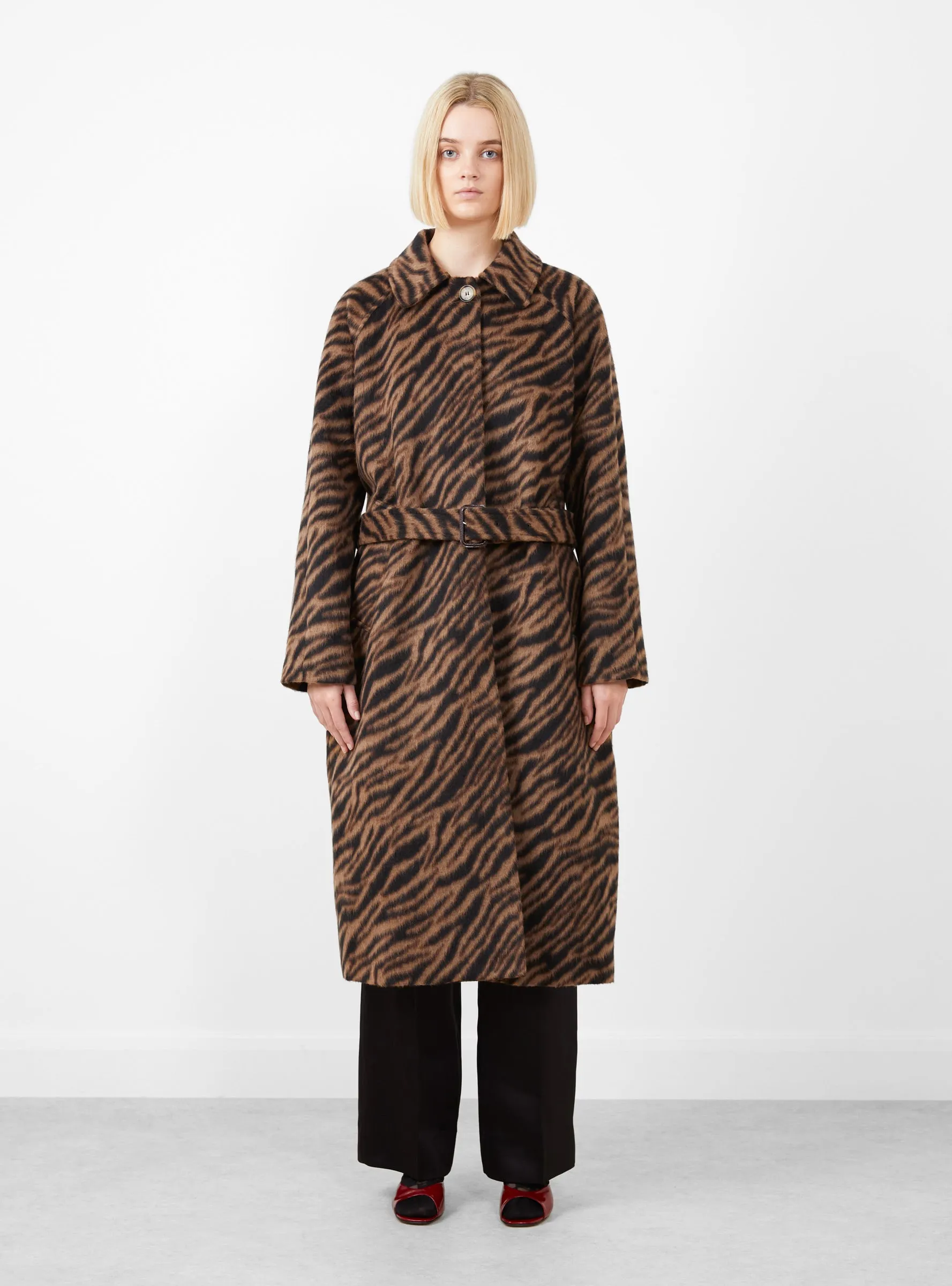 Alice Coat Wool Blend Jacquard Tiger Beige