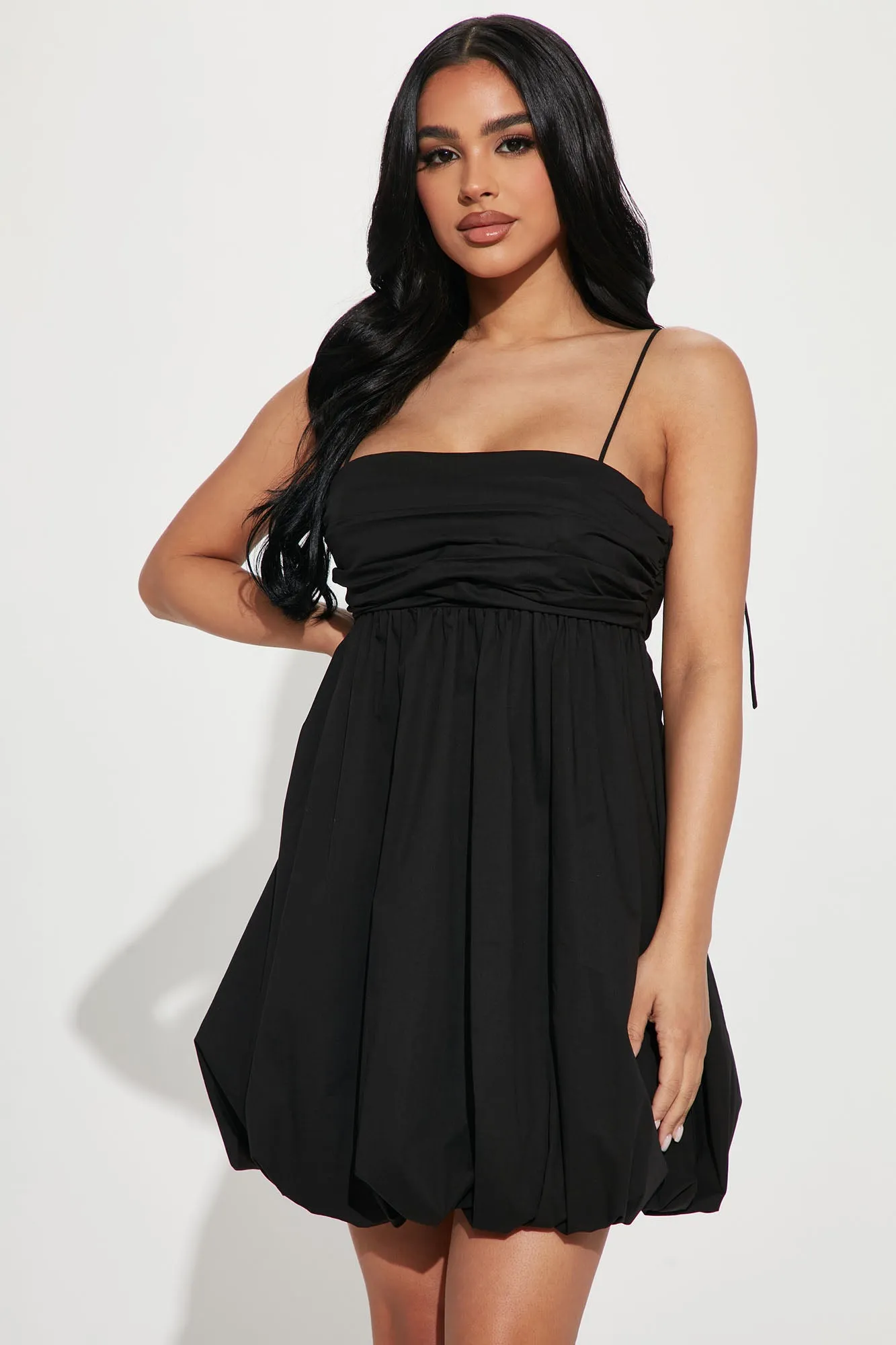 Always In Love Babydoll Bubble Mini Dress - Black