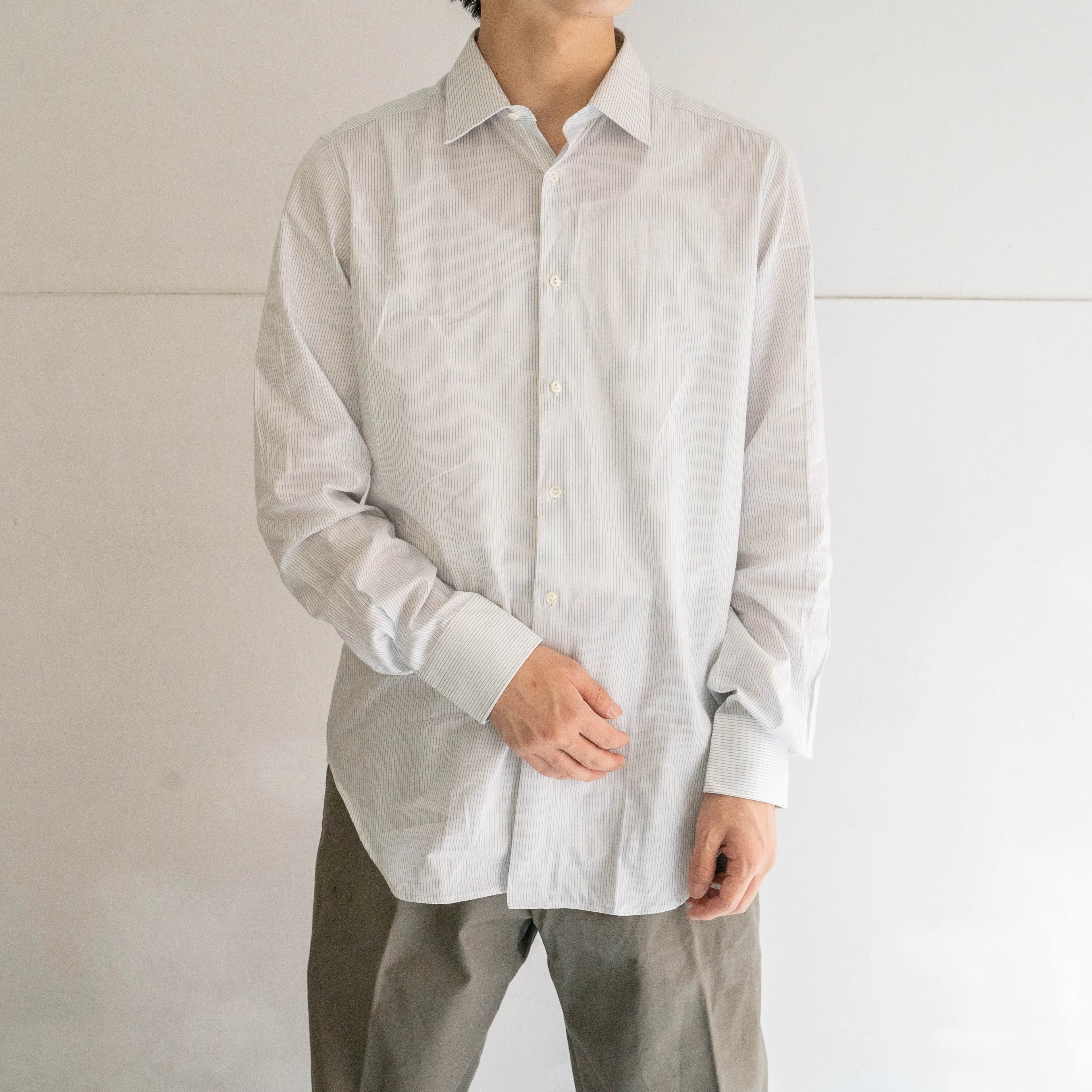 around 1960s Italy white × light blue stripe dress shirt