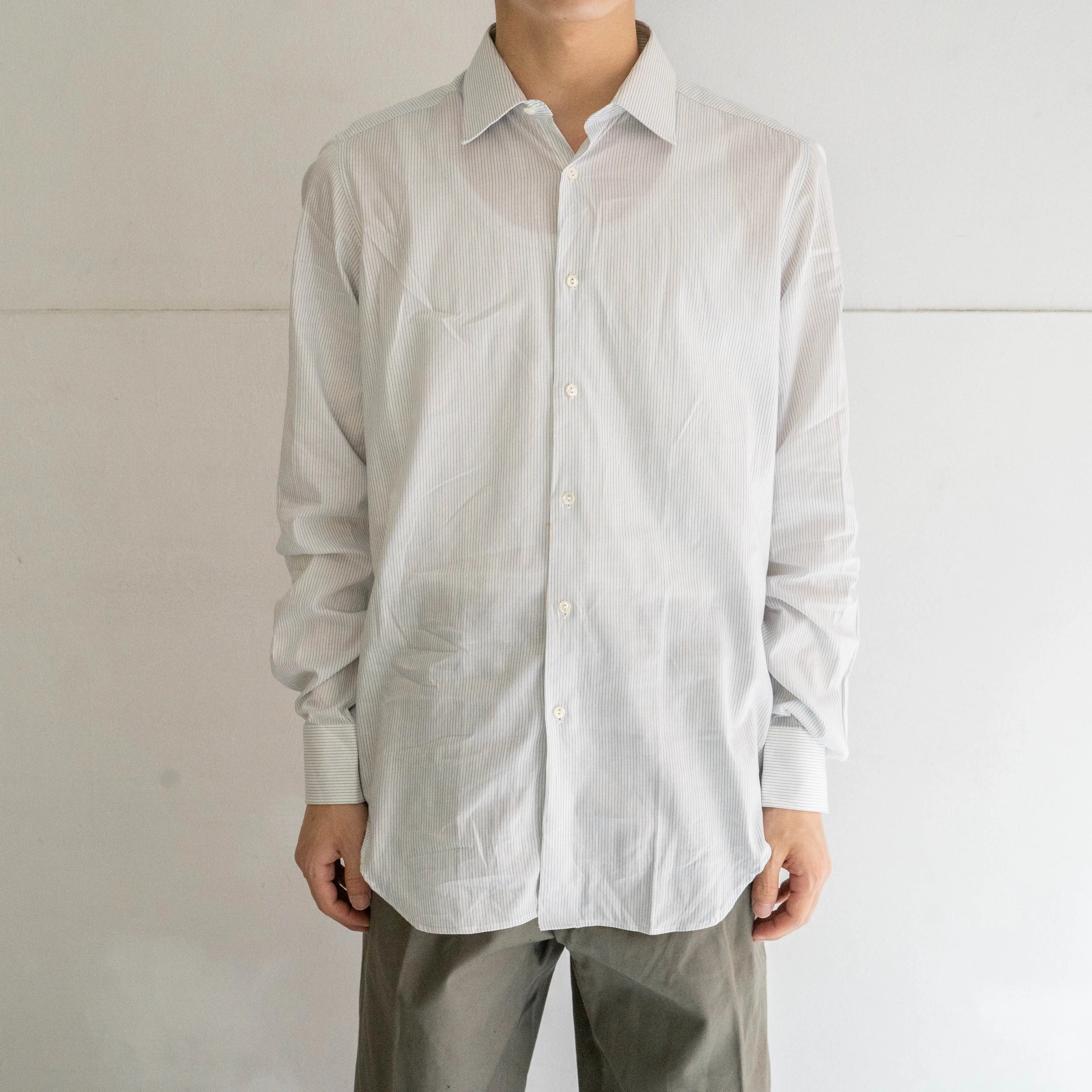 around 1960s Italy white × light blue stripe dress shirt