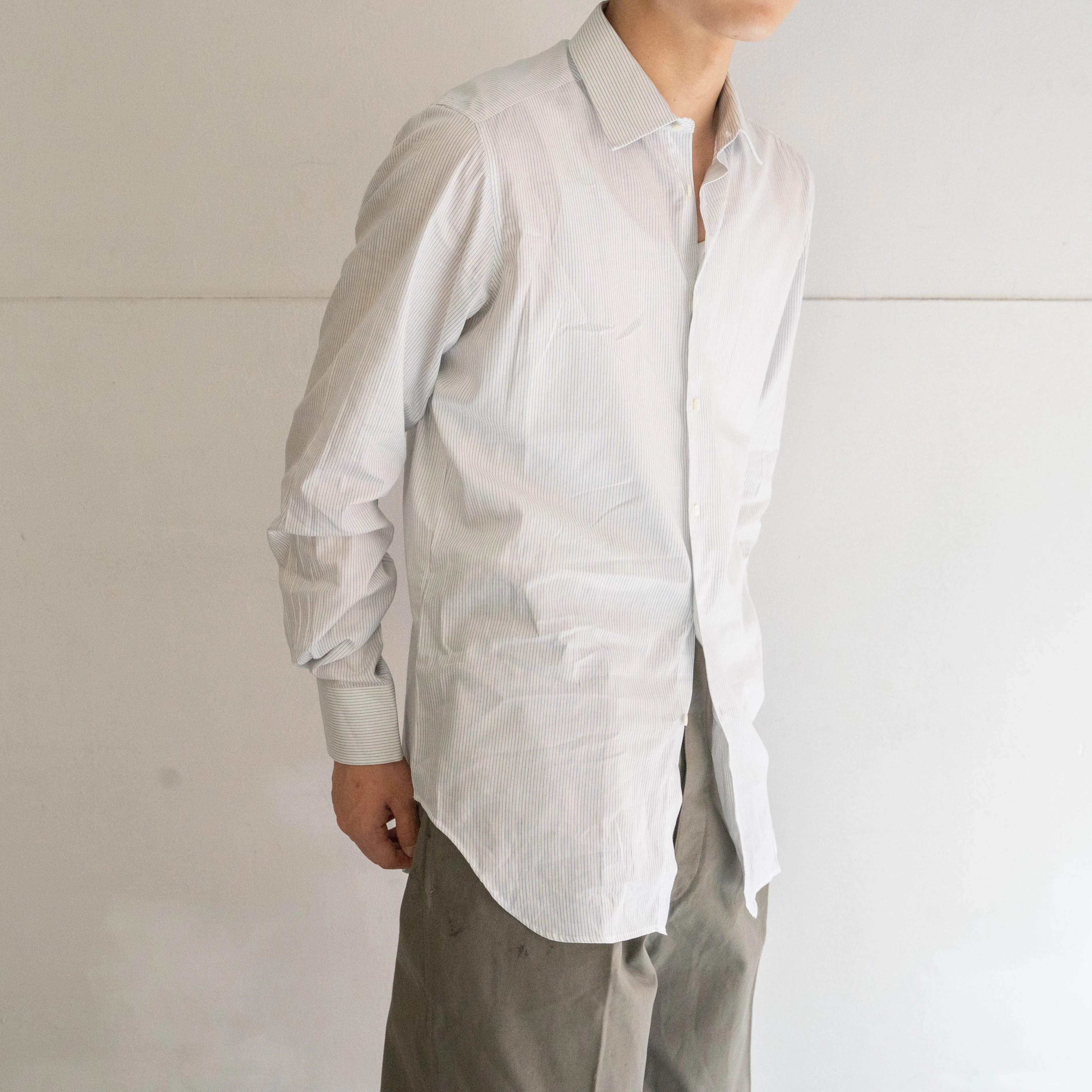 around 1960s Italy white × light blue stripe dress shirt