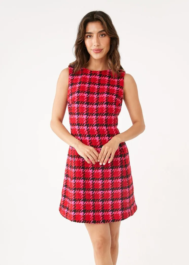 Avery Dress Red Multi Houndstooth