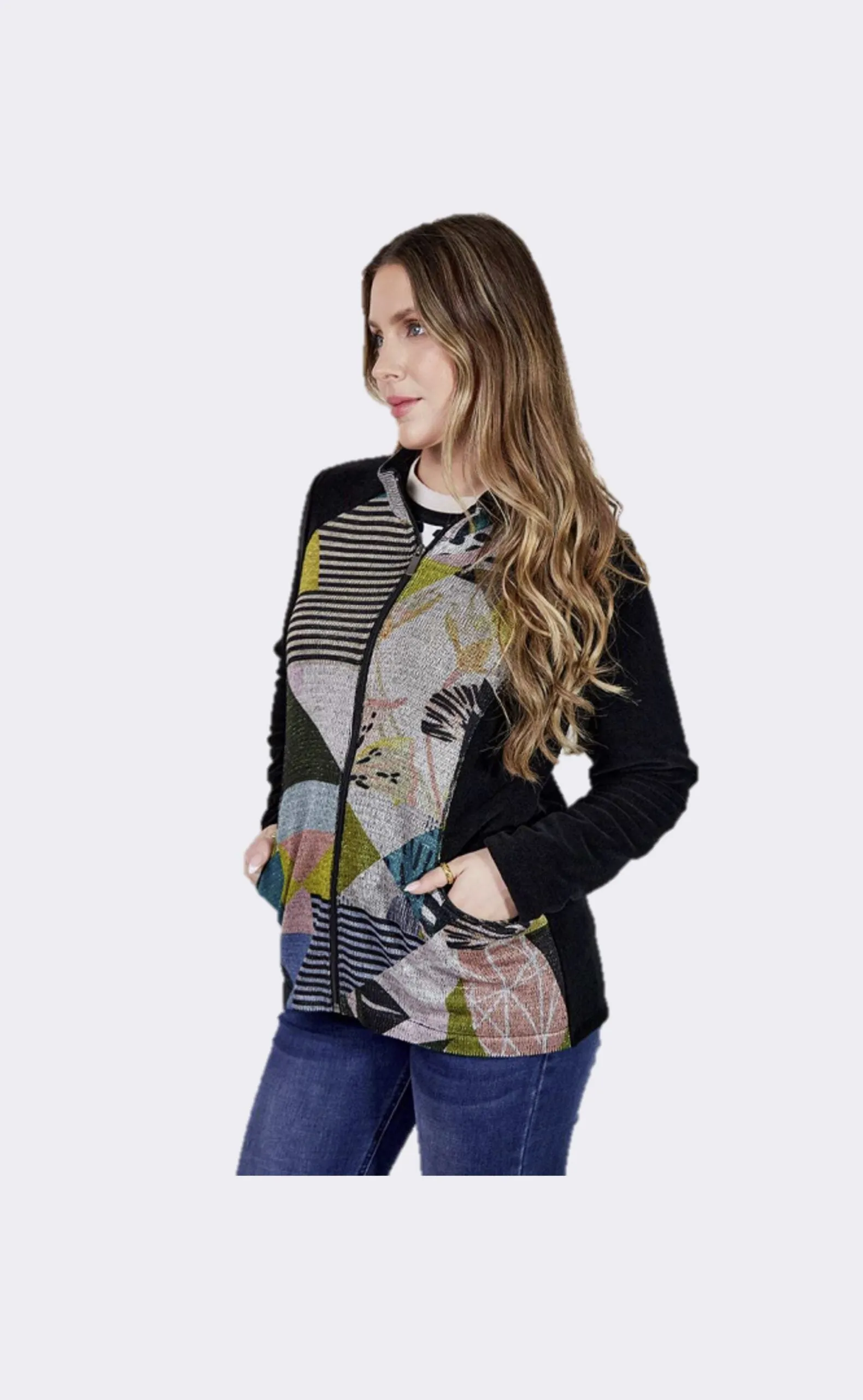 Bagoraz - Zipped Knitted Print Jacket