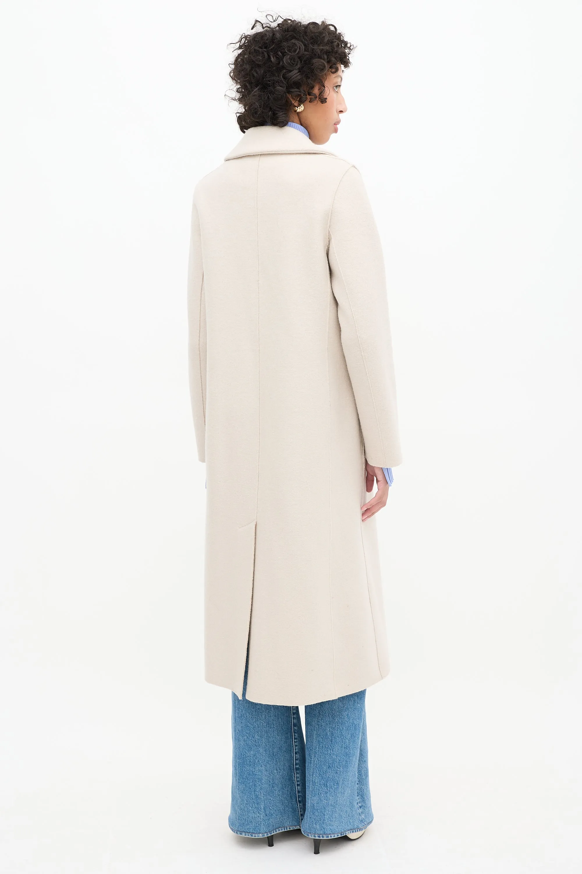 Beige Wool Two Pocket Long Coat