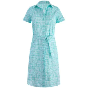 Belted Shirt Dress with Trim in Turquoise Tweed