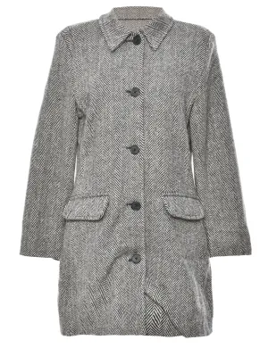 Black & Light Grey Herringbone Tweed Wool Coat - L