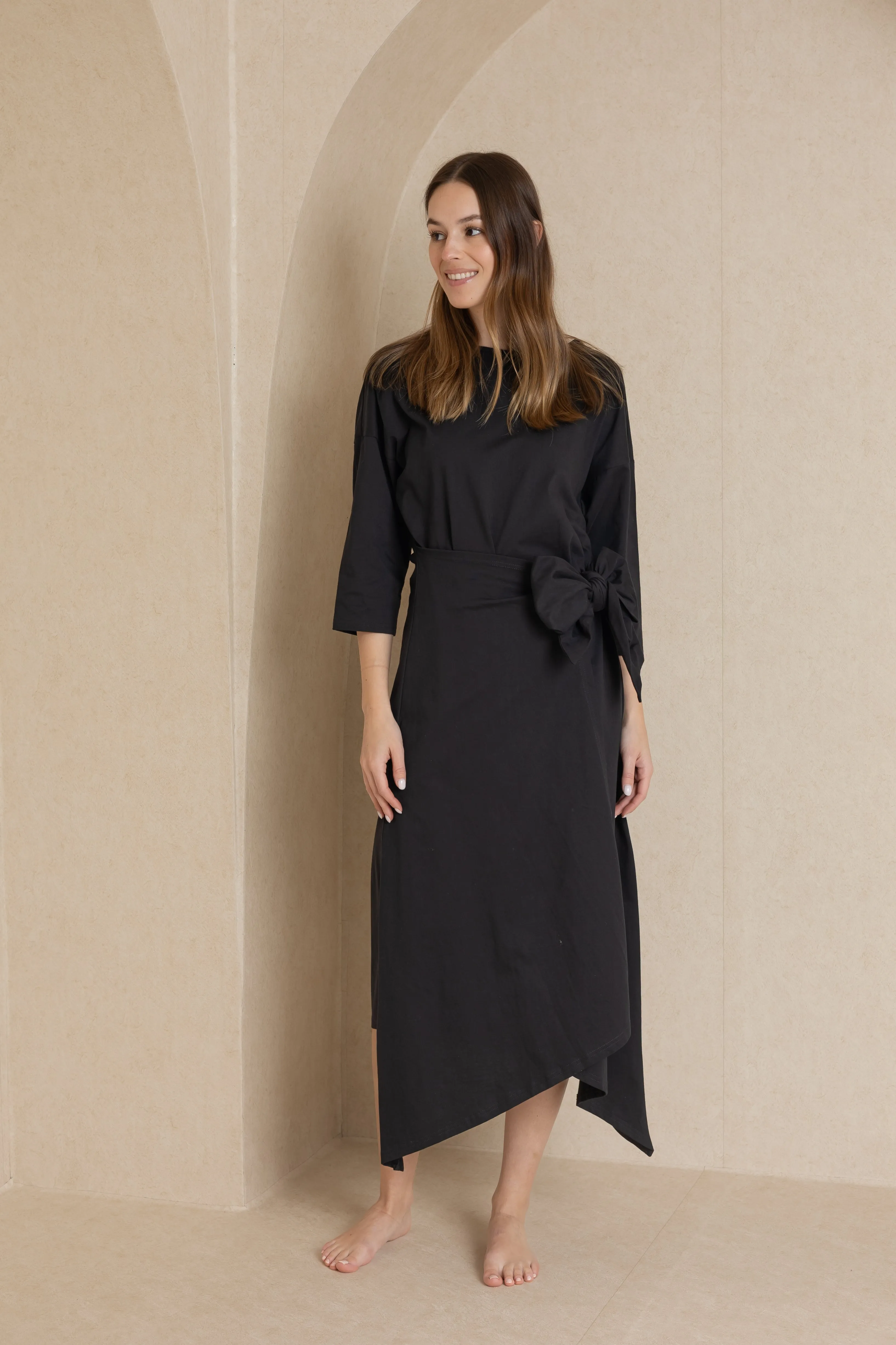 Black Tie Front T-Shirt Dress