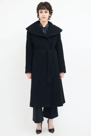 Black Wool Wide Collar Belted Coat