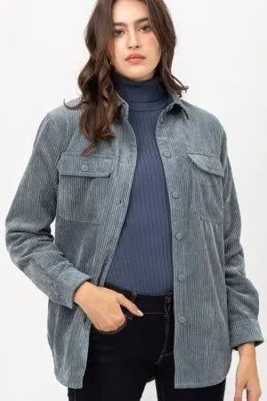 Blue Corduroy Reversible Button Down Jacket