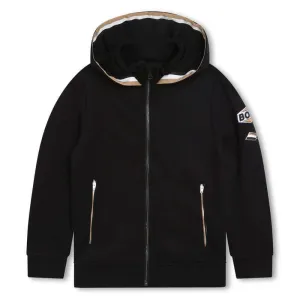 Boys Black Logo Badge Hooded Jacket