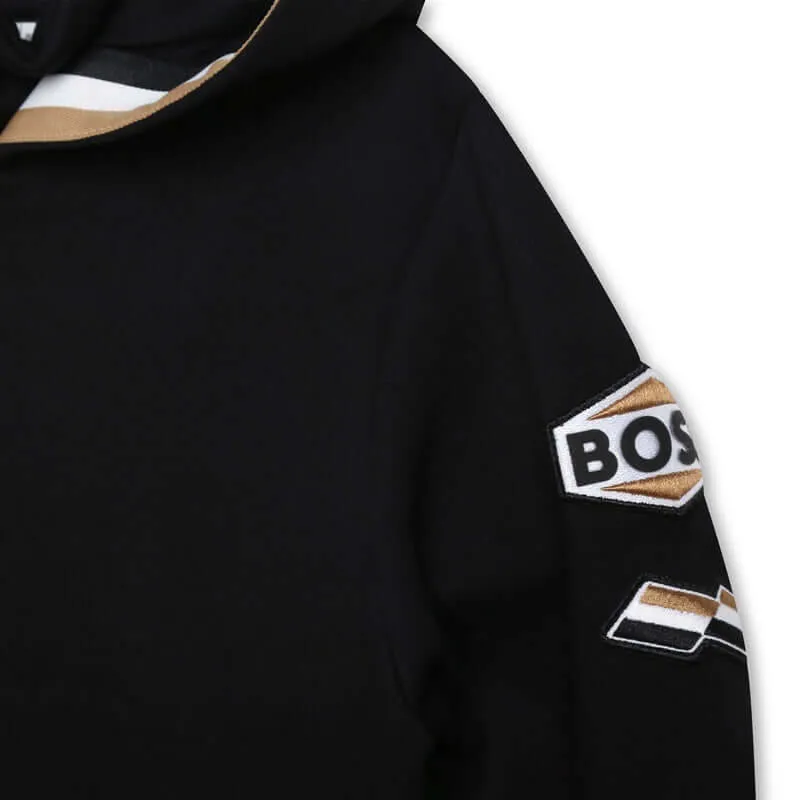 Boys Black Logo Badge Hooded Jacket