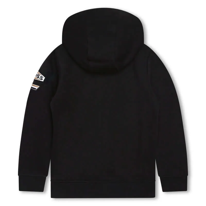 Boys Black Logo Badge Hooded Jacket