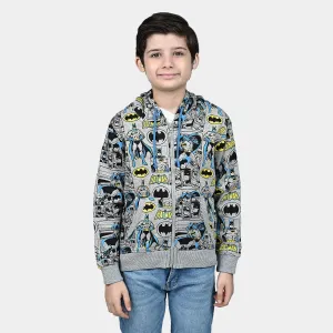 Boys Fleece Knitted Jacket Printed-Htr.Grey