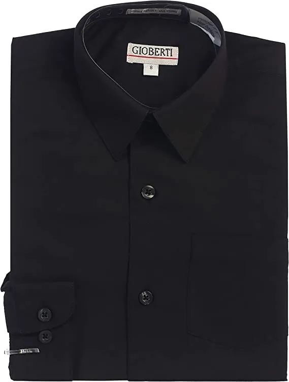 Boy's Long Sleeve Solid Dress Shirt -Black