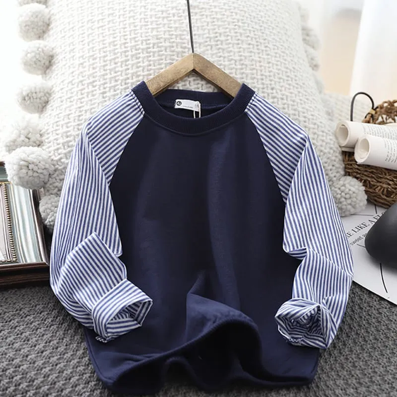 Boys Navy Striped Sleeve Sweatshirt