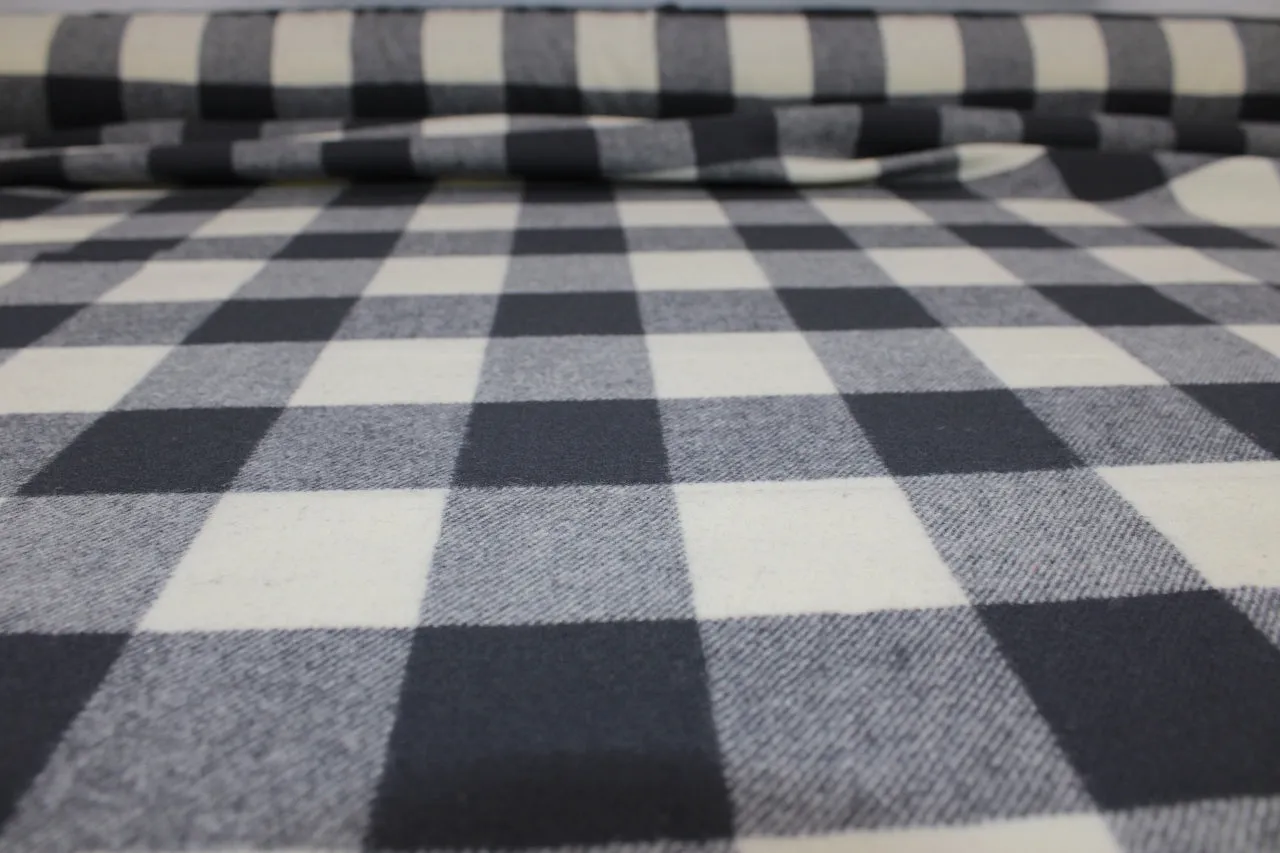 Buffalo Plaid Wool Coating - Gray/Winter White