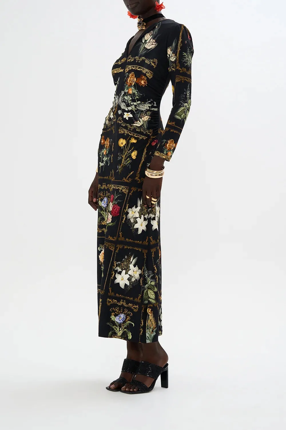 CAMILLA MAGIC IN THE MANUSCRIPTS GATHERED JERSEY LONG DRESS