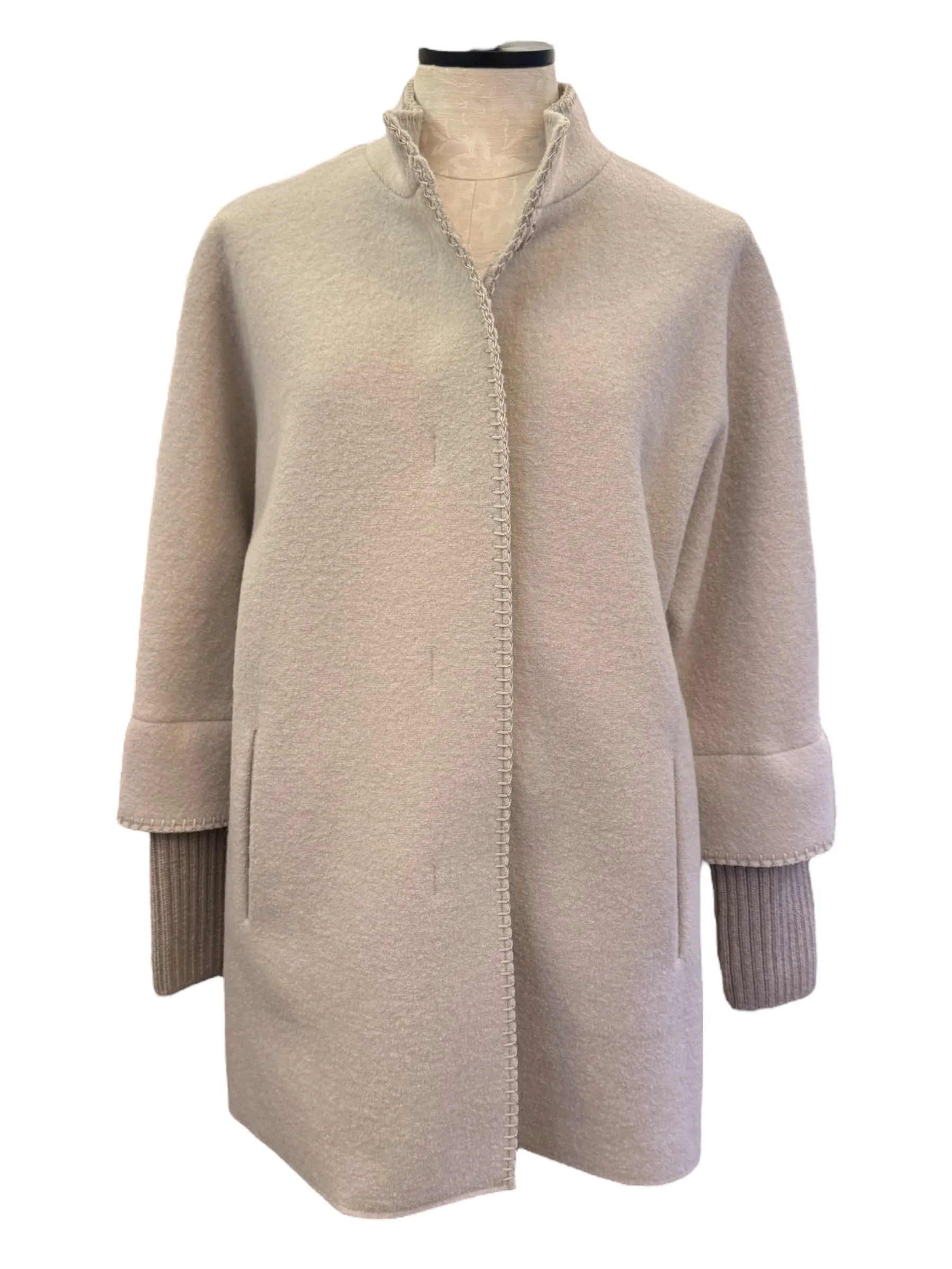 Cinzia Rocca Felted Wool Coat w/Stitch Detail - Sand