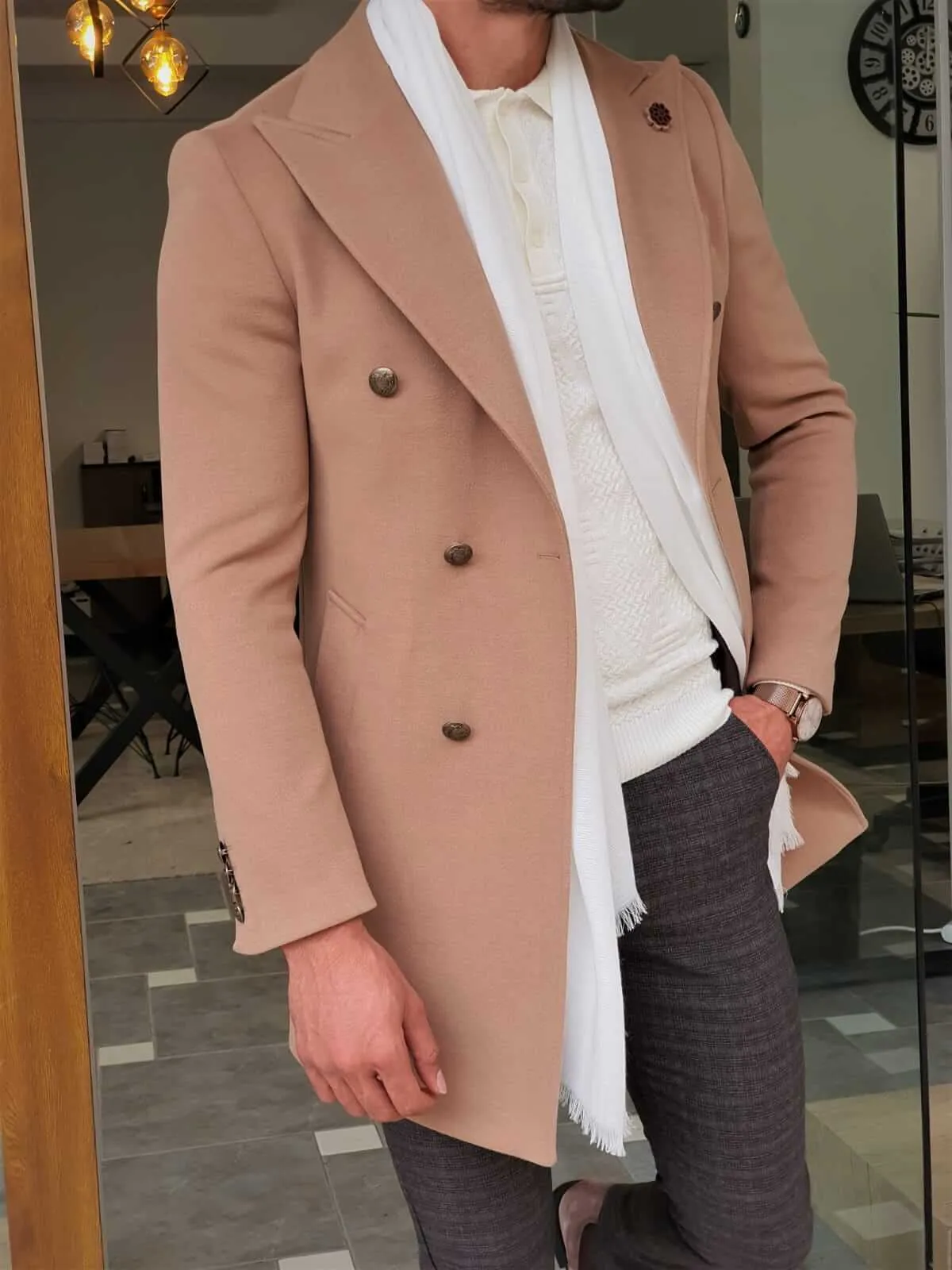 COLDEN DOUBLE BREASTED BEIGE WOOL COAT