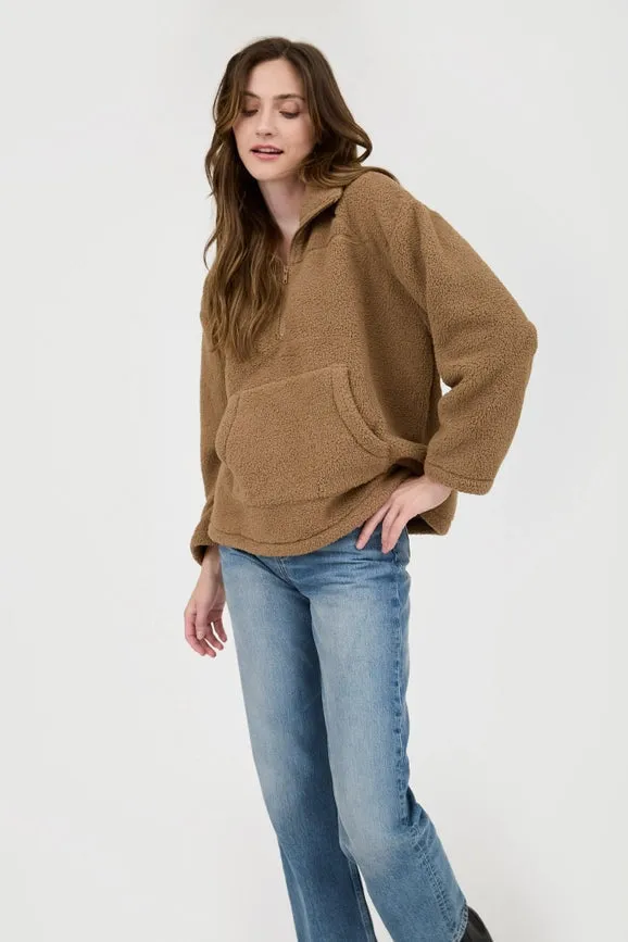 Collared Half Zip Up Fleece Jacket MOCHA