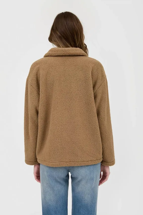 Collared Half Zip Up Fleece Jacket MOCHA