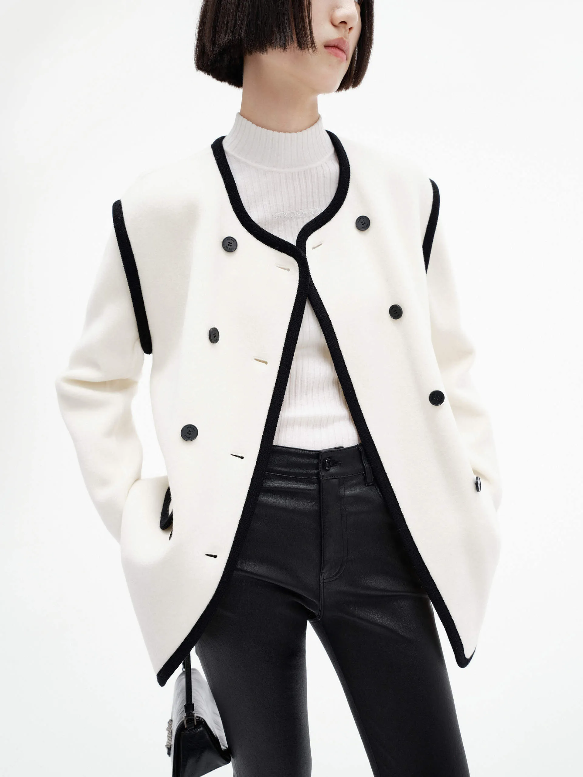 Contrast Trim Loose Coat