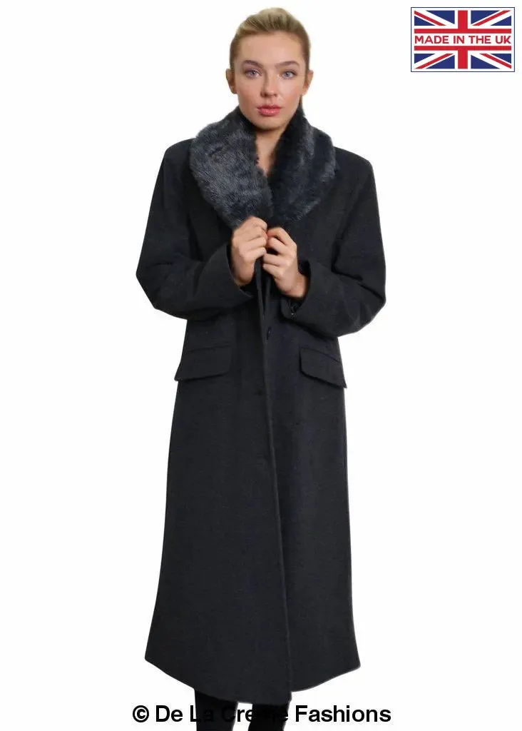 De La Creme Womens Oversized Faux Fur Collar Long Coat