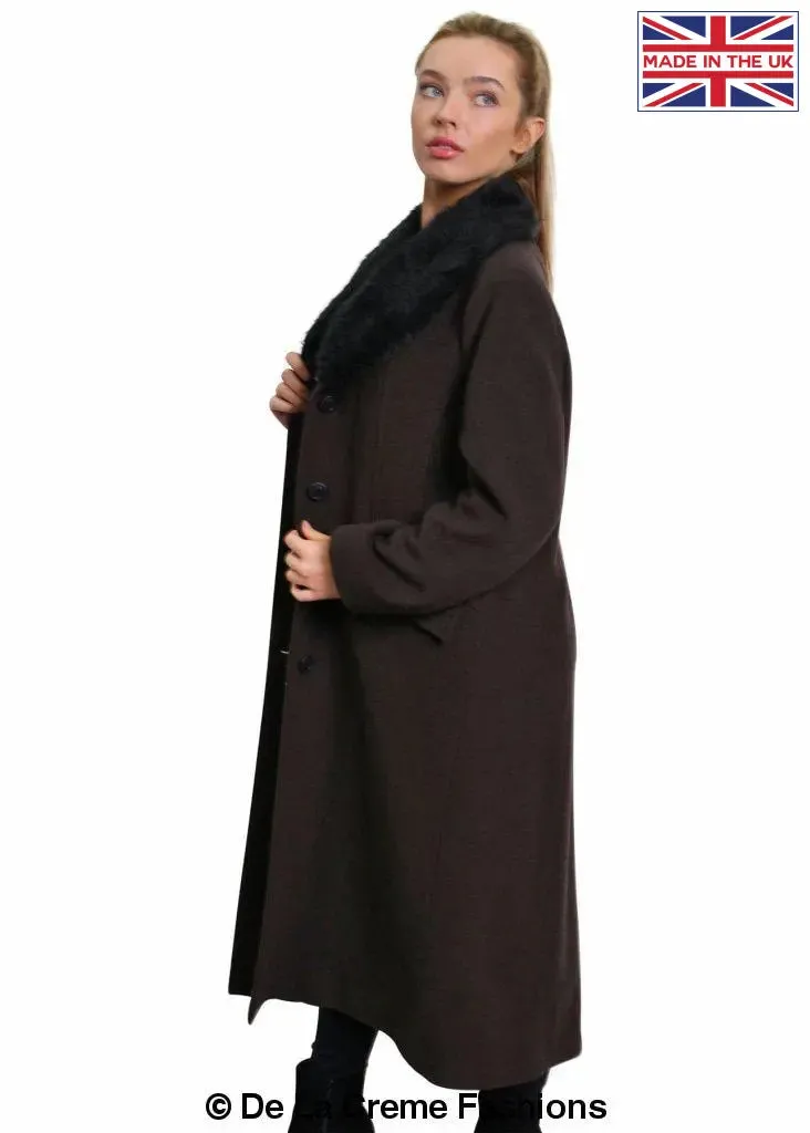 De La Creme Womens Oversized Faux Fur Collar Long Coat