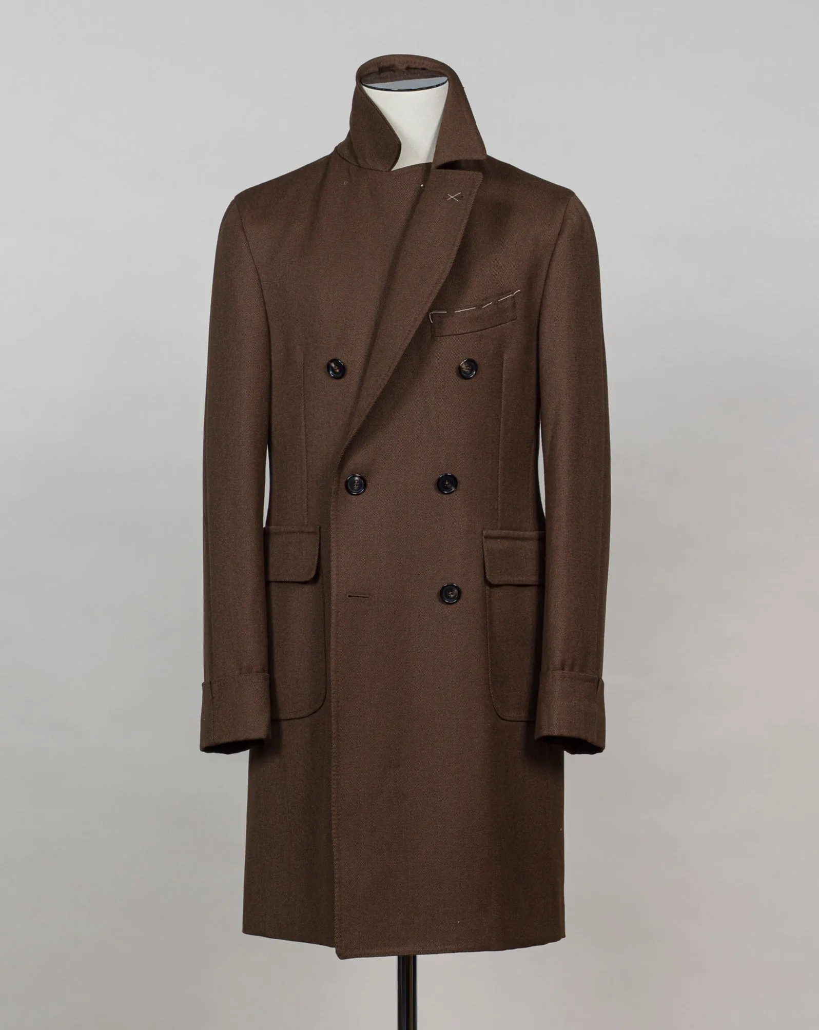 De Petrillo Double Breasted Wool Overcoat / Brown