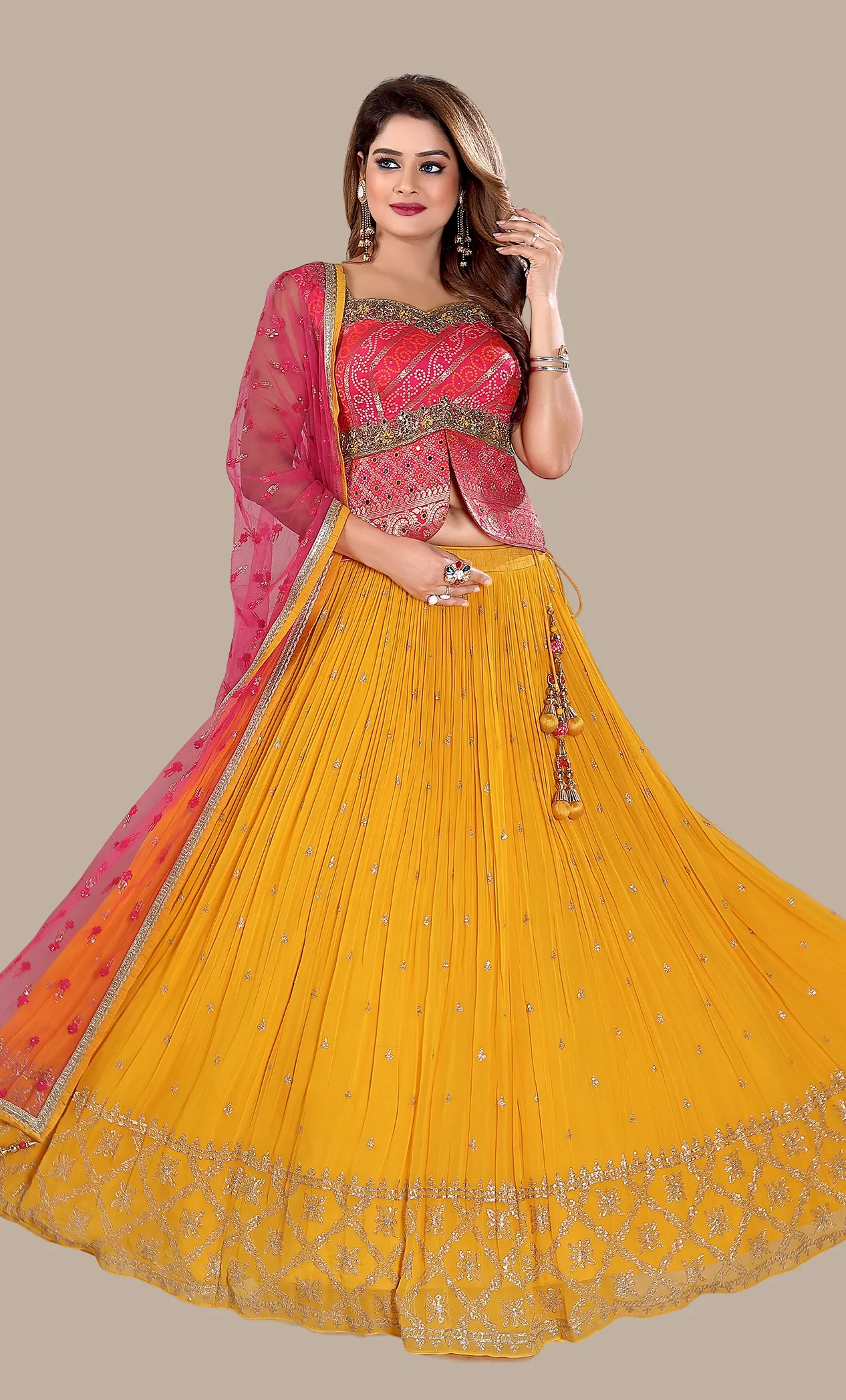 Deep Mustard Embroidered Chania Choli Set