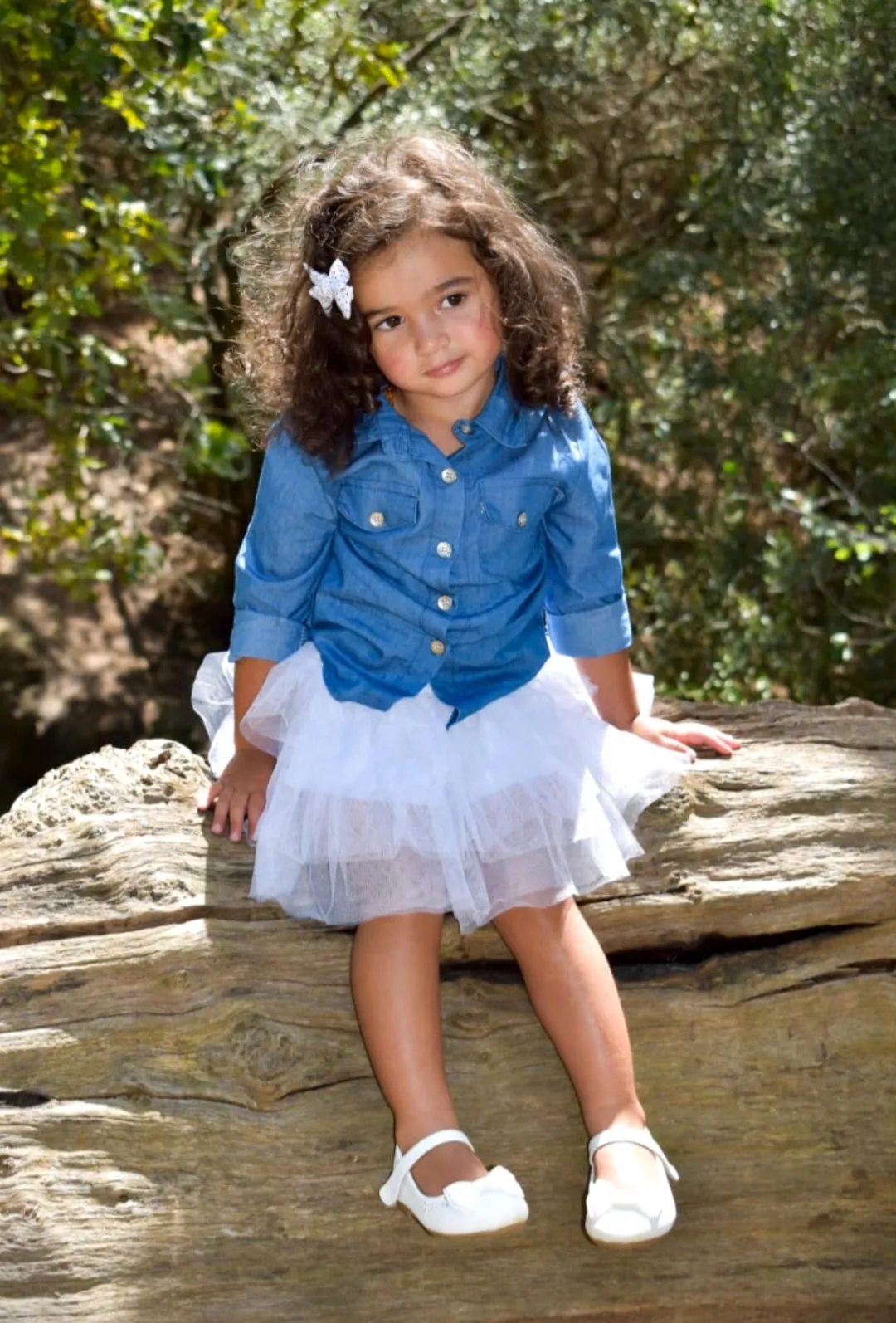 Denim Shirt, Headband and White Tutu #10007