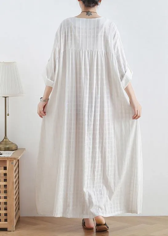 DIY o neck Batwing Sleeve cotton summerTunics Outfits white Robe Dresses