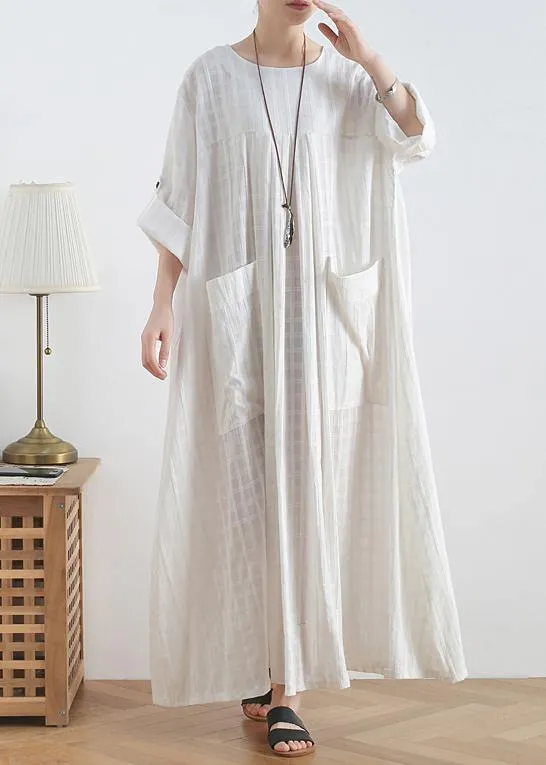 DIY o neck Batwing Sleeve cotton summerTunics Outfits white Robe Dresses