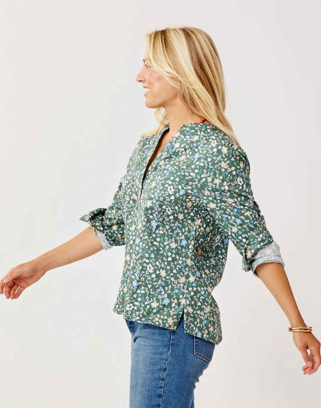 Dylan Twill Shirt: Cilantro Floral