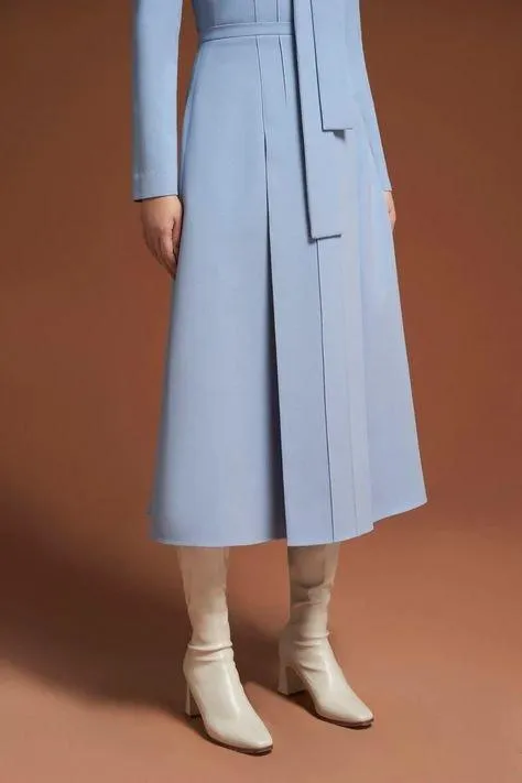 Elegant long pastel blue neck tie dress- Nina