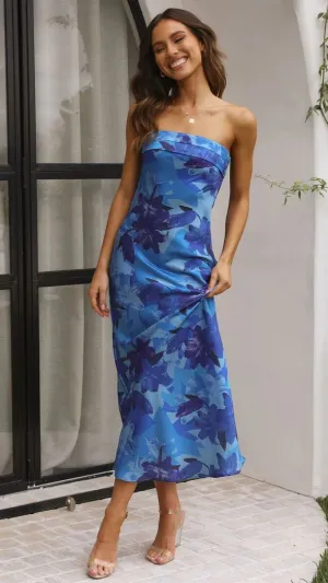 Elegant Satin Backless Bustier Printed Maxi Dress