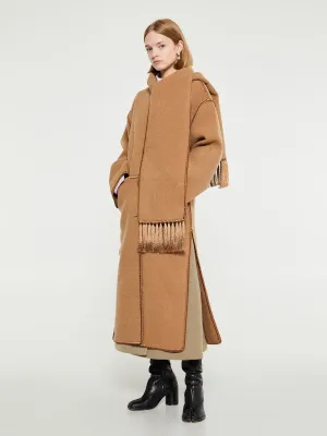 Embroidered Scarf Coat in Camel