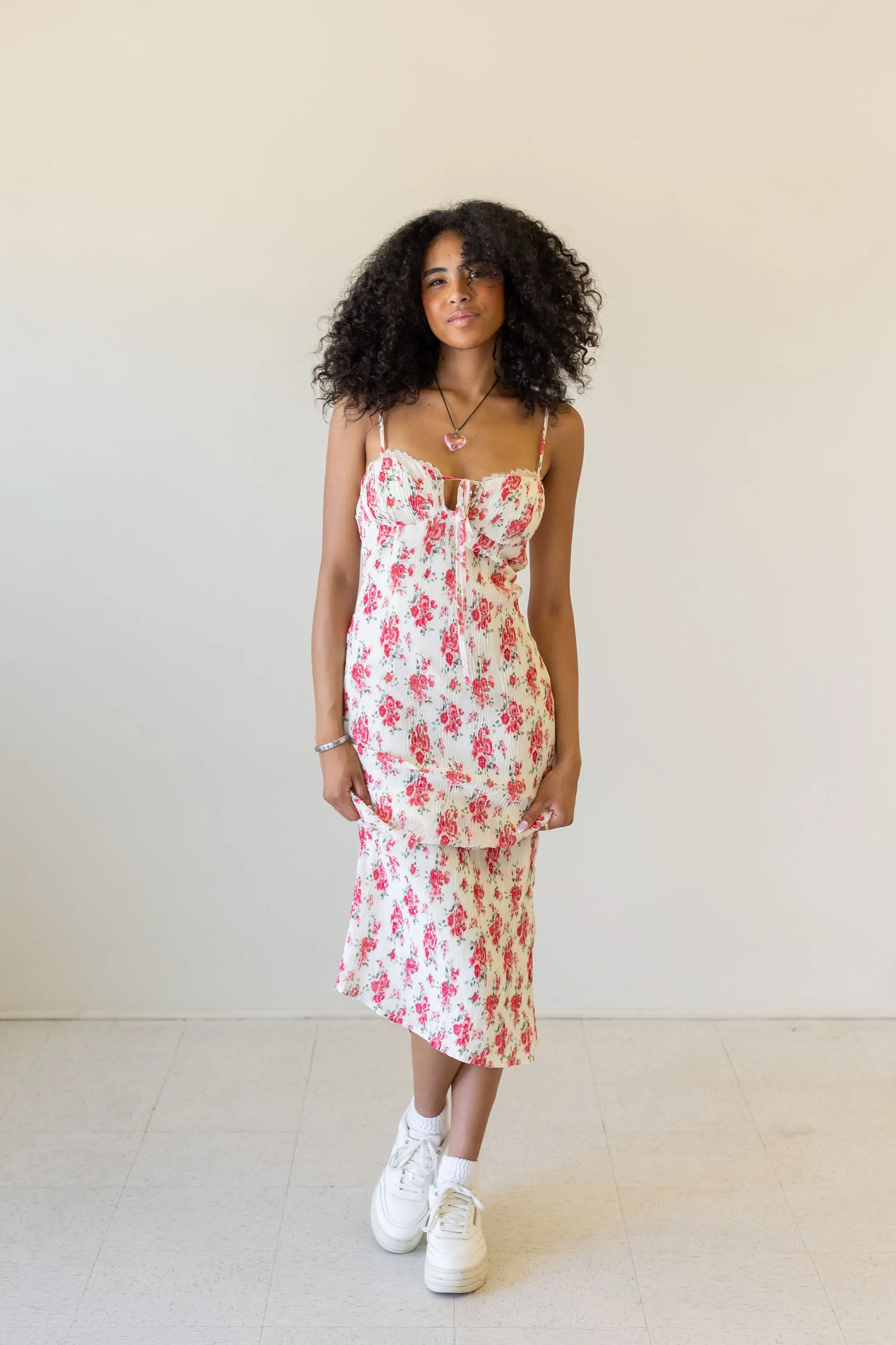 Floral Satin Midi Dress