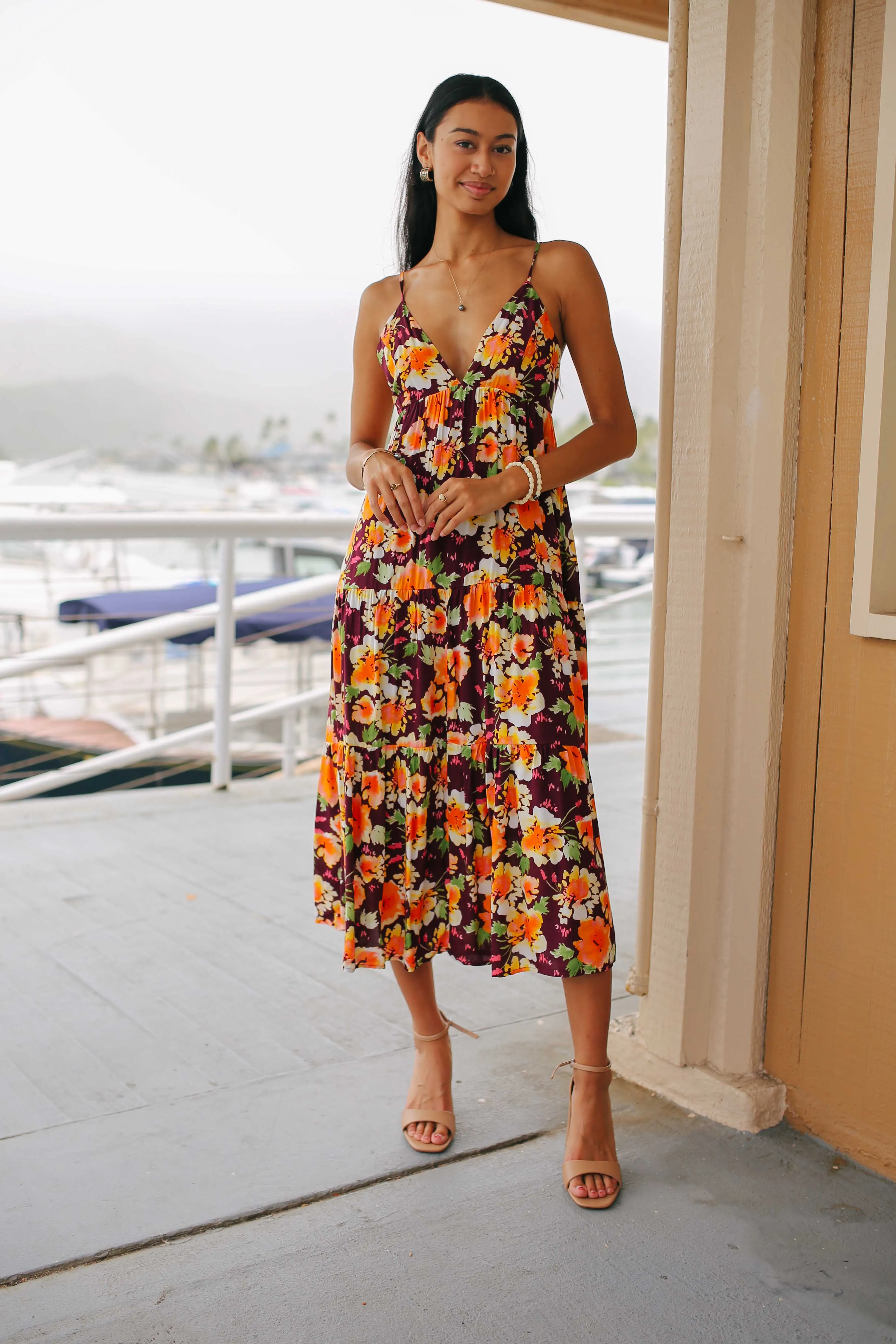 Floral Tiered Midi Dress