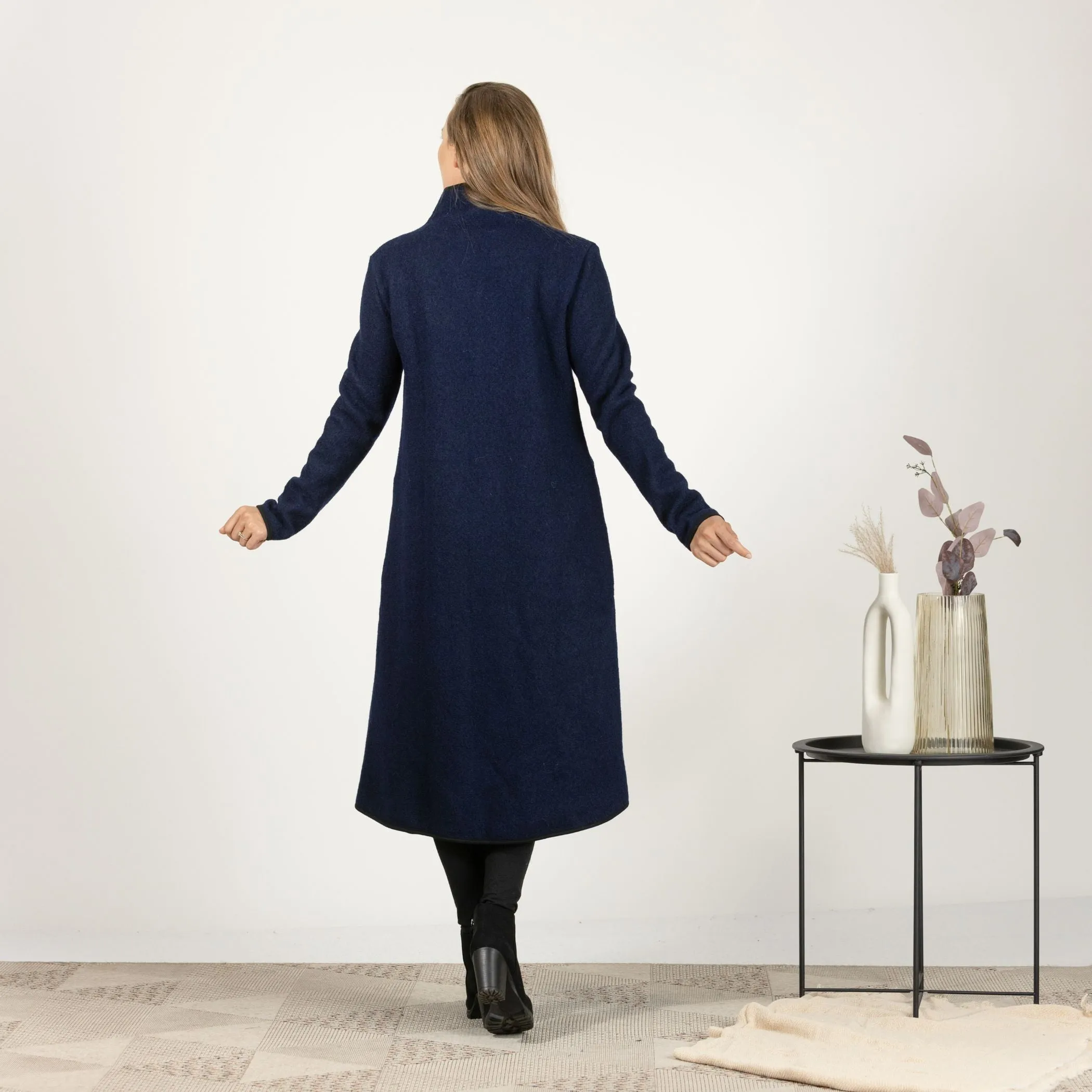 Forest Green Boiled Wool Coat with Pockets