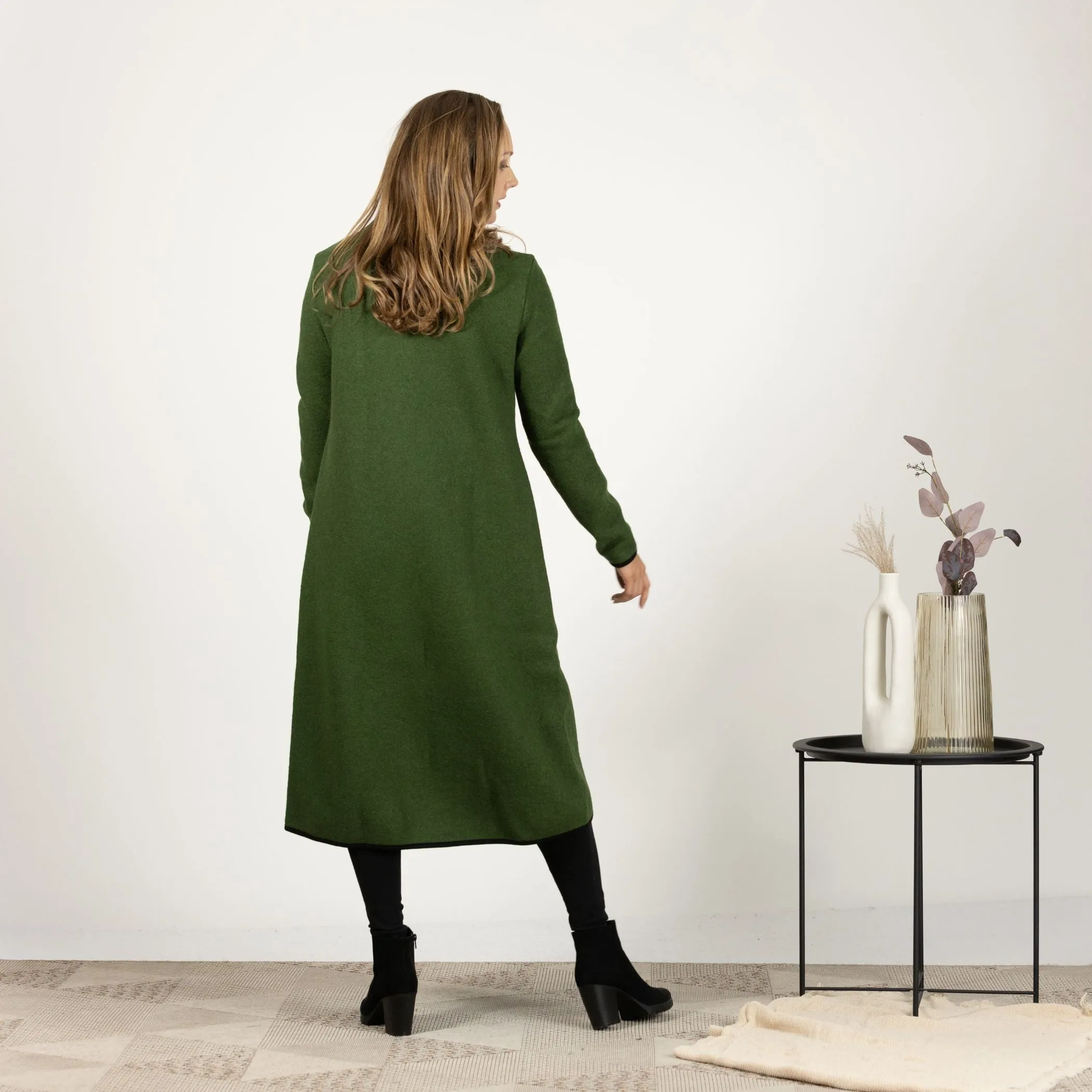 Forest Green Boiled Wool Coat with Pockets