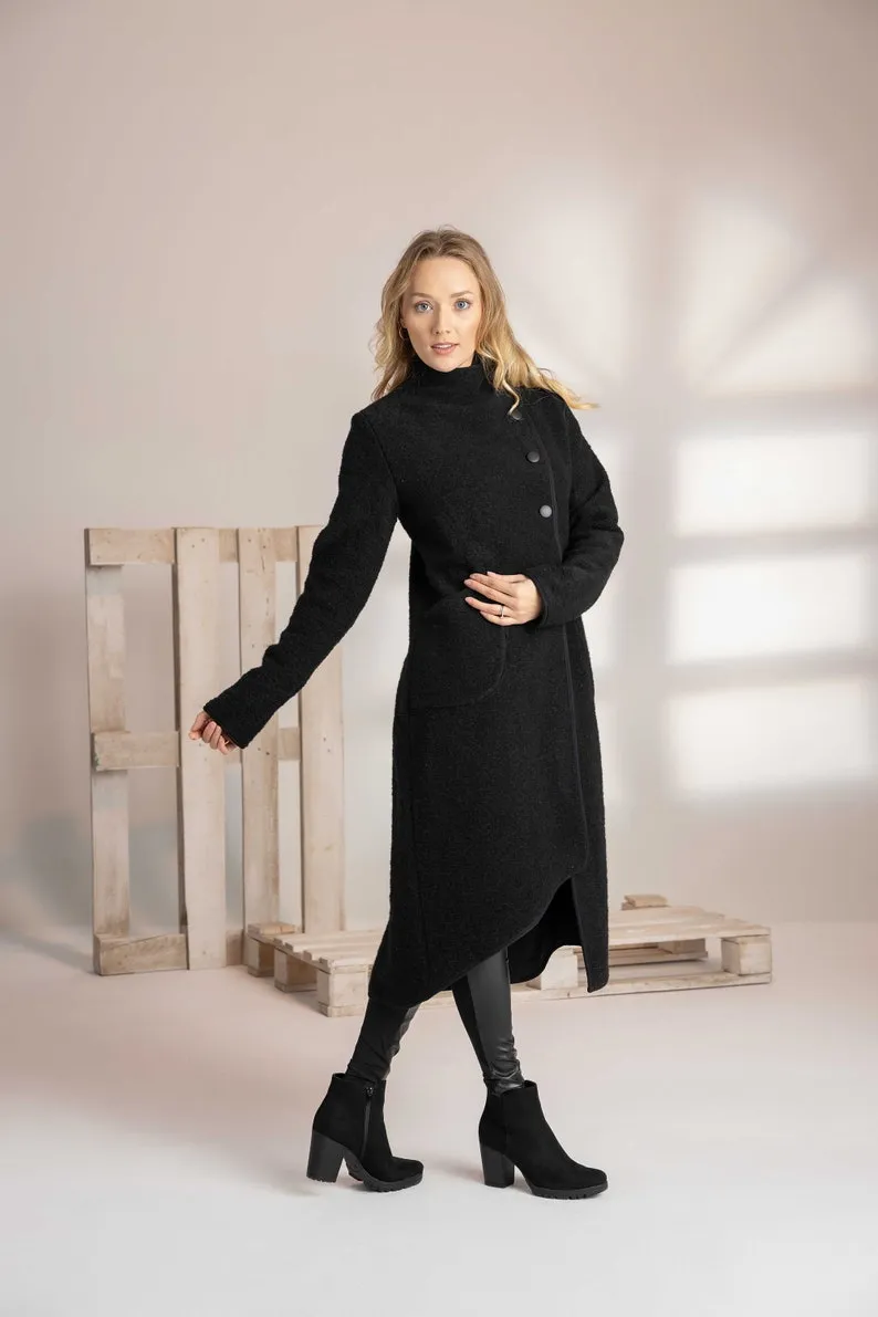 Forest Green Boiled Wool Coat with Pockets