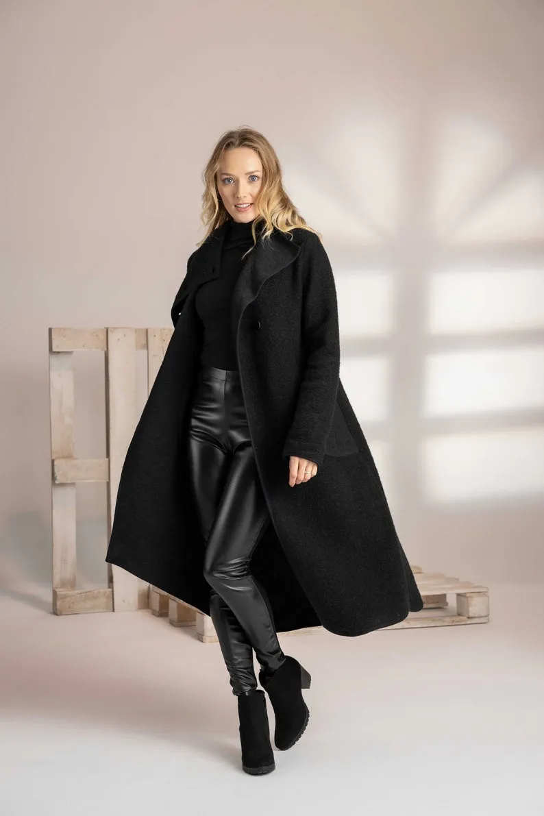 Forest Green Boiled Wool Coat with Pockets