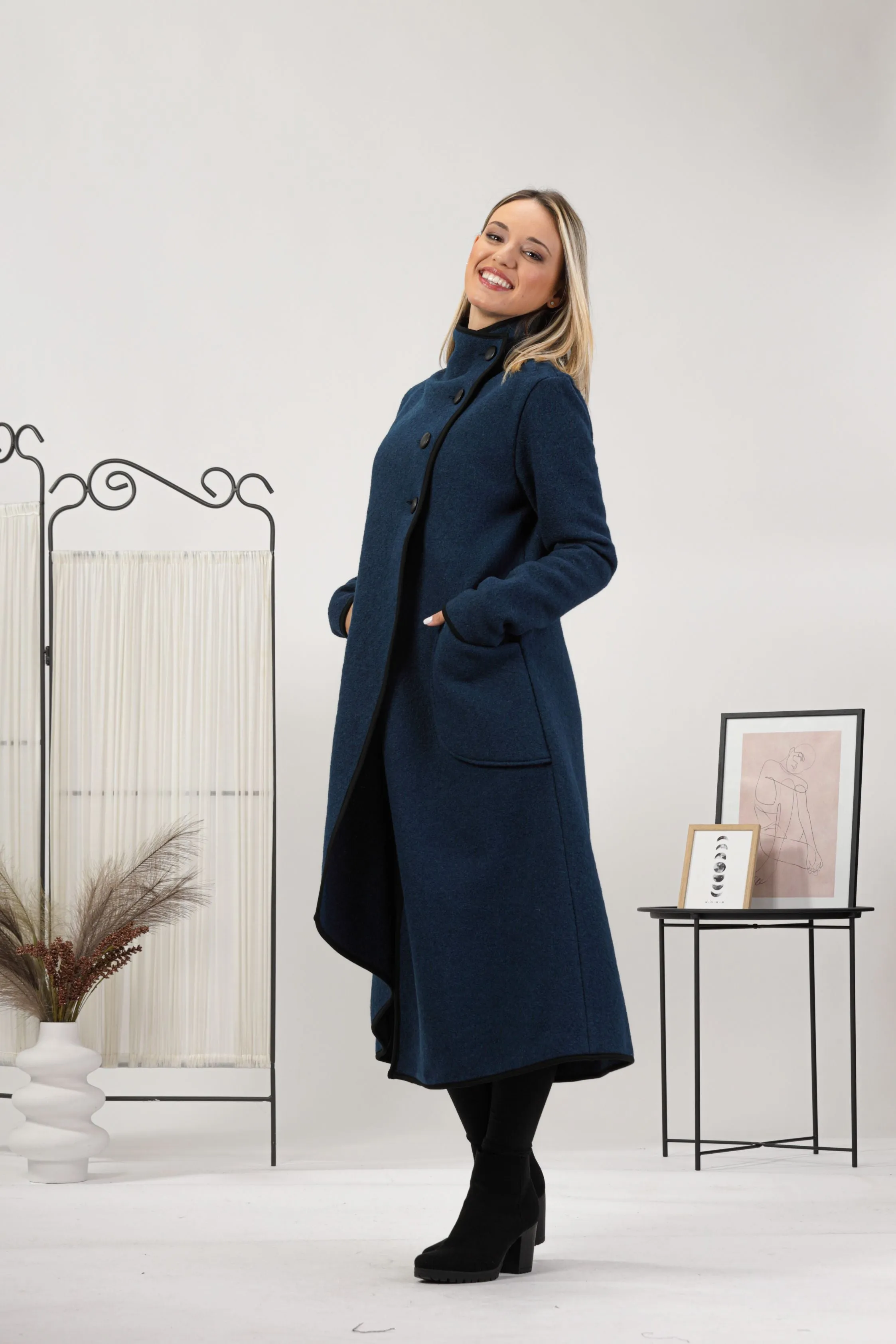 Forest Green Boiled Wool Coat with Pockets