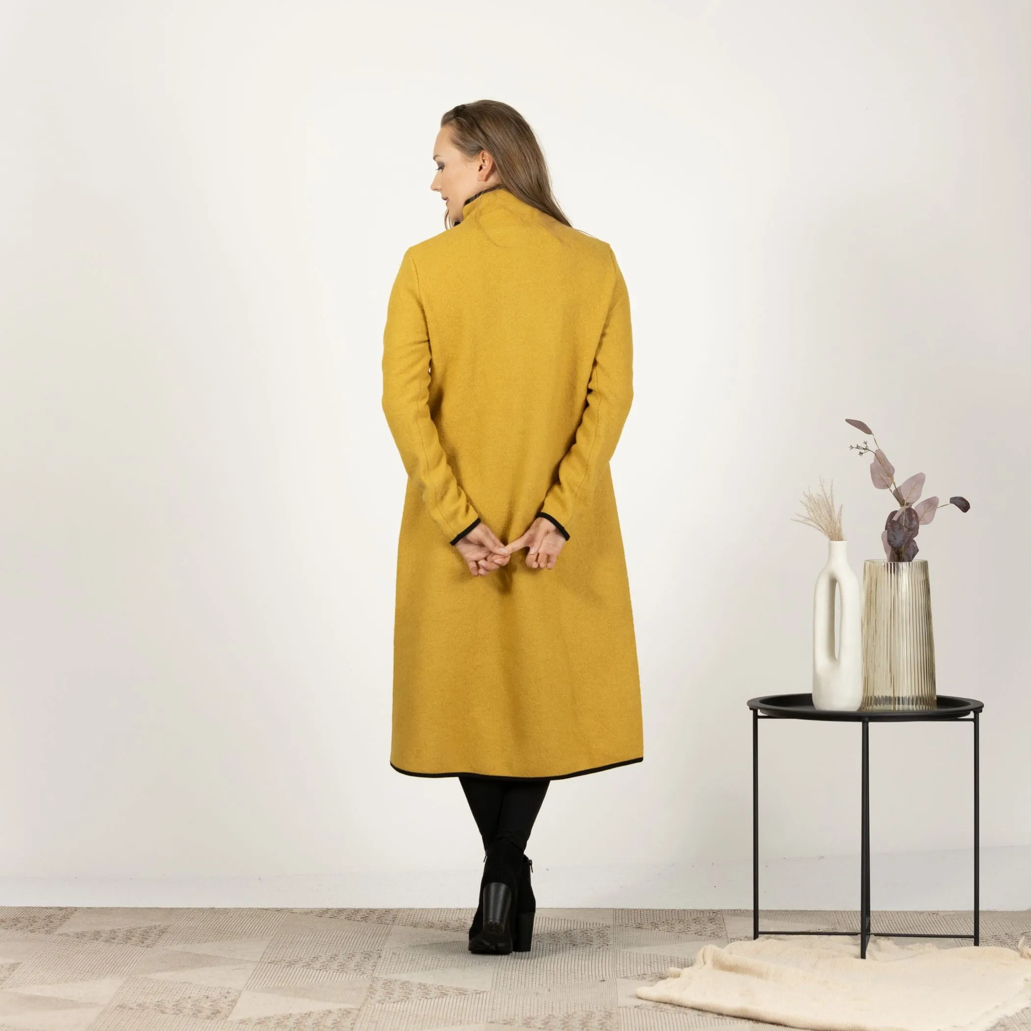 Forest Green Boiled Wool Coat with Pockets