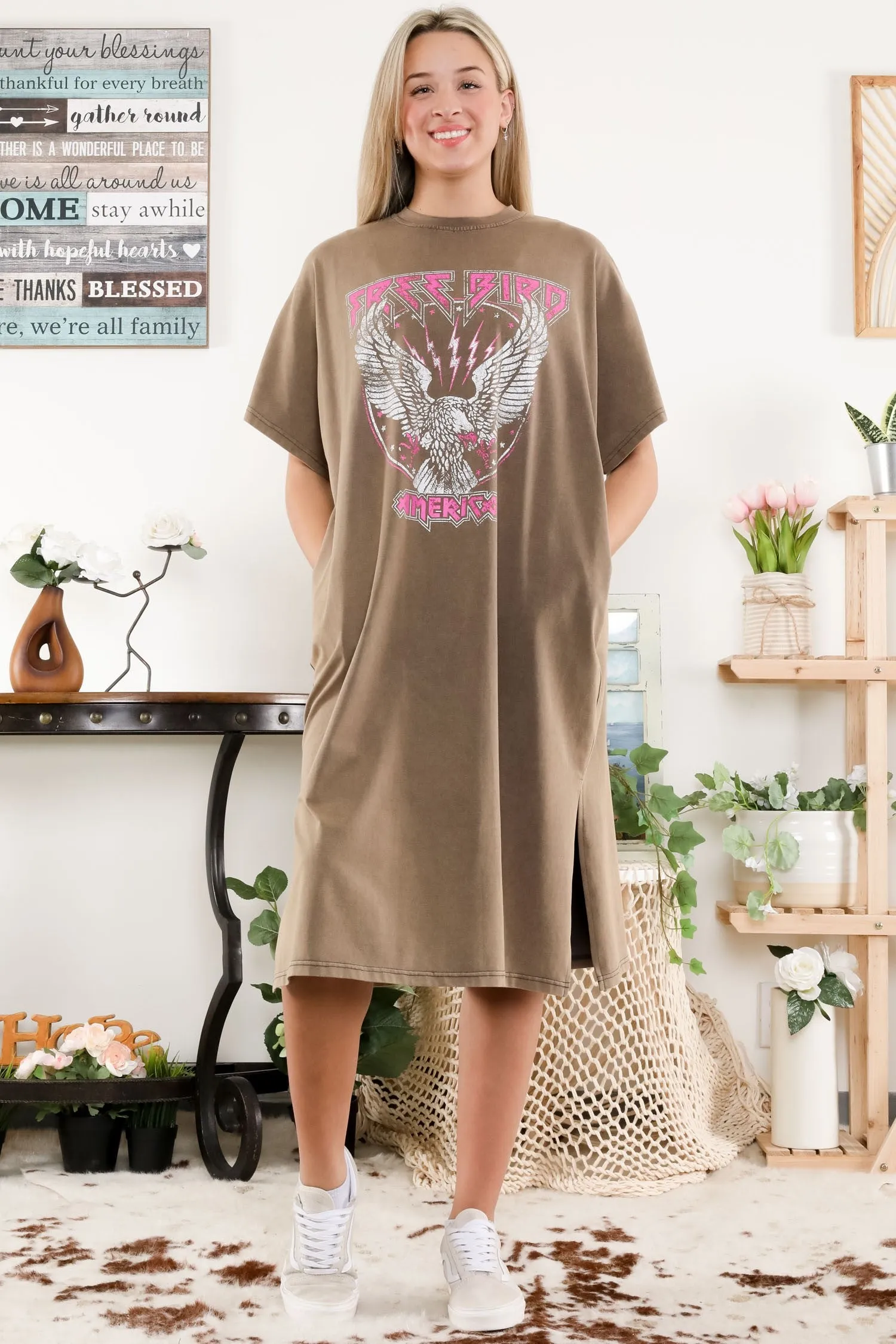 Free Bird American Graphic T-Shirt Dress